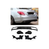 Zadní difuzor Mercedes Benz C (W205/S205) standard - černé koncovky, stříbrná lišta (63AMG)