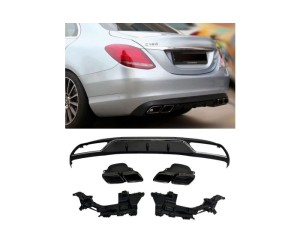 Zadní difuzor Mercedes Benz C (W205/S205) standard - černé koncovky, stříbrná lišta (63AMG)