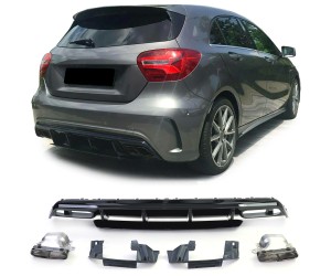 Zadní difuzor Mercedes Benz A W176 (2015-2018) – AMG line, hranaté černé koncovky