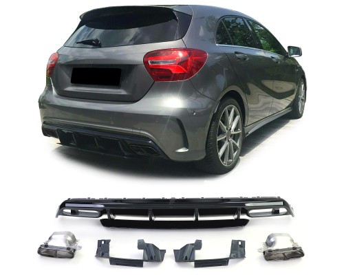 Zadní difuzor Mercedes Benz A W176 (2015-2018) – AMG line, hranaté černé koncovky