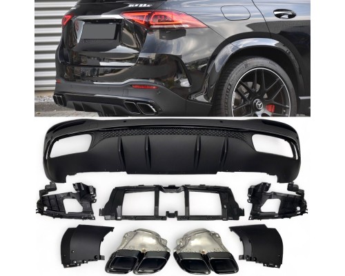 Zadní difuzor Mercedes Benz GLE SUV W167 - hranate koncovky (černe)