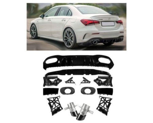 Zadní difuzor Mercedes Benz A V177 sedan - single výfuk (černé koncovky)