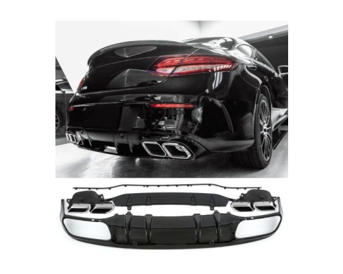 Zadní difuzor Mercedes Benz C (C205/A205) AMG line - hranaté koncovky (chrom)