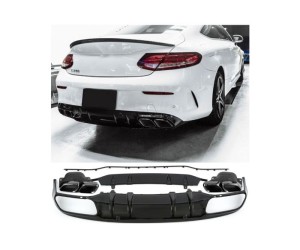 Zadní difuzor Mercedes Benz C (C205/A205) AMG line - hranaté koncovky (černé)