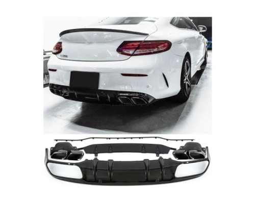 Zadní difuzor Mercedes Benz C (C205/A205) AMG line - hranaté koncovky (černé)