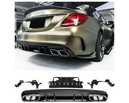 Zadní difuzor Mercedes Benz C (W205/S205) AMG line - chrom koncovky (vzhled C63 AMG)
