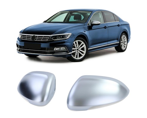 Plastové kryty zpětných zrcátek Volkswagen Passat B8 – stříbrné matné (s asistentem)