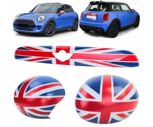 Kryty zrcátek a lišta nad SPZ Mini Cooper/One (2013-2017) - Union Jack design