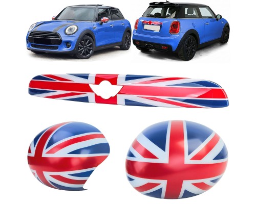 Kryty zrcátek a lišta nad SPZ Mini Cooper/One (2013-2017) - Union Jack design