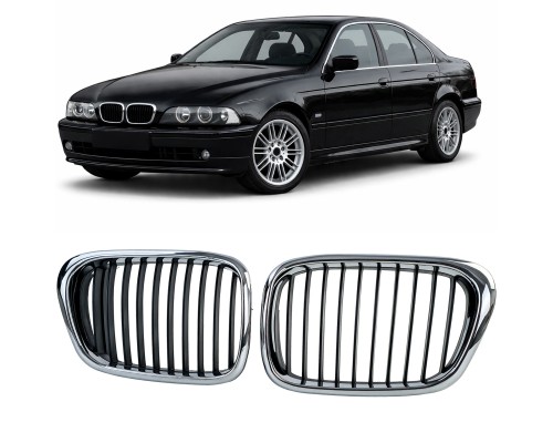 Maska BMW 5 E39 – černá lesklá, chrom rámeček (jednoduchá)