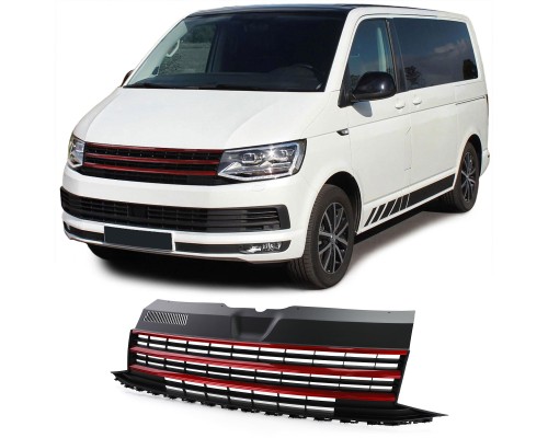 Maska Volkswagen T6 (2015-2019) - černá lesklá s červenými lištami