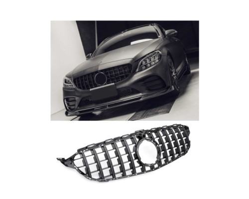 Maska Mercedes Benz C W205 (2018-2021) – GT vzhled, černá lesklá (s kamerou)