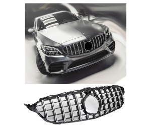 Maska Mercedes Benz C W205 (2018-2021) – GT vzhled, černá s chromem (s kamerou)