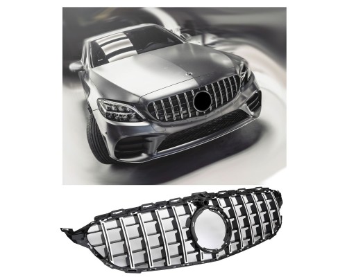 Maska Mercedes Benz C W205 (2018-2021) – GT vzhled, černá s chromem (s kamerou)