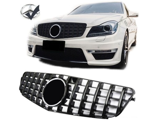 Maska Mercedes Benz C (W204) Panamericana GT vzhled – černá lesklá (znak)