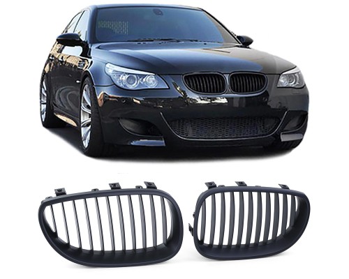 Maska BMW 5 E60/E61 – černá lesklá, single žebrování