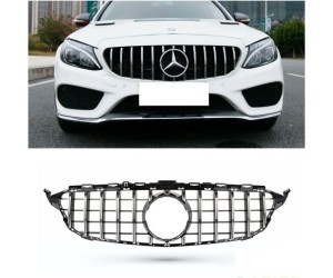 Maska Mercedes Benz C W205 (2018-2021) – GT vzhled, černá s chromem (bez kamery)