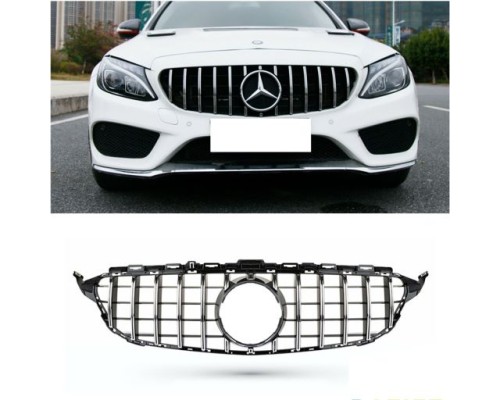 Maska Mercedes Benz C W205 (2018-2021) – GT vzhled, černá s chromem (bez kamery)