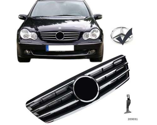 Maska Mercedes Benz C W203/S203 černá lesklá s chromem (lamely)