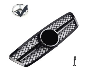 Maska Mercedes Benz C W203/S203 černá lesklá (mřížka) + chrom znak