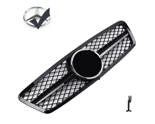 Maska Mercedes Benz C W203/S203 černá lesklá (mřížka) + chrom znak