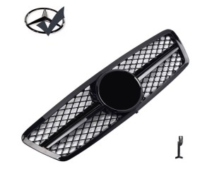 Maska Mercedes Benz C W203/S203 černá lesklá (mřížka) + černý znak