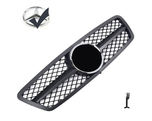Maska Mercedes Benz C W203/S203 černá matná (mřížka) + chrom znak
