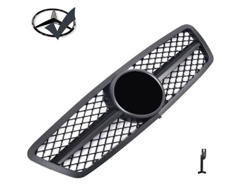 Maska Mercedes Benz C W203/S203 černá matná (mřížka) + černý znak