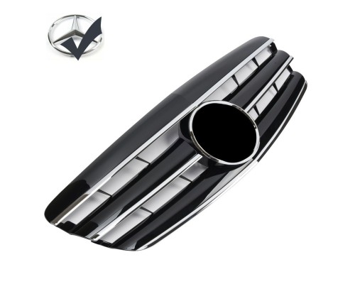 Maska Mercedes Benz S W221 (2005-2009) černá s chrom lištami + chrom znak