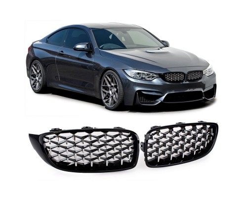 Maska BMW 4 F32/F33/F36/F82/F83 – černá s chromem, vzhled exclusiv