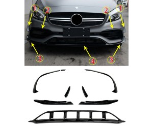 Přední spoilery Mercedes Benz A W176 (2015-2018) černé lesklé (sada) - verze 1