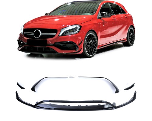 Přední spoilery Mercedes Benz A W176 (2015-2018) černé lesklé (sada) - verze 2